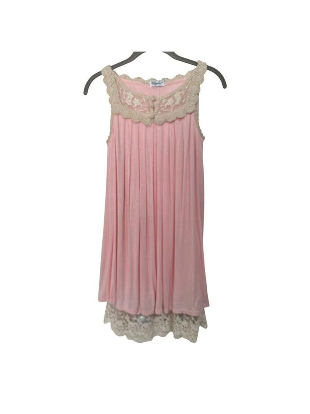 Voyelles Crochet Lace Trim Baby Doll Dress Pink Ivory Womens Sz M